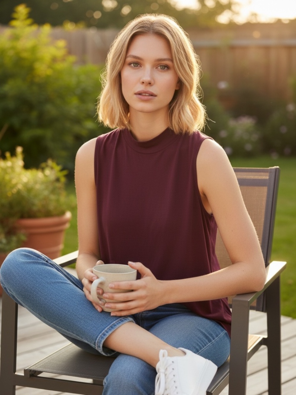 Cupio mock neck burgundy top size medium